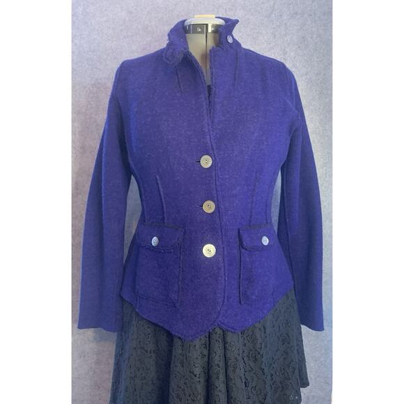 Eileen Fisher Merino Wool Long Sleeve Midnight Blue Blazer Jacket Size L Petite - Picture 6 of 13